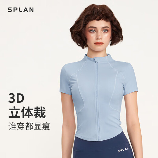 SPLAN Naked Short Sleeve Zipper Fitness Clothing Women's Cycling Clothes Outdoor Sports Yoga Training Top Summer 2025 New Ebony Gray _Fit and Slim_High Elasticity S_(Suitable for 100Jin Jin equal to within 0.5kg)