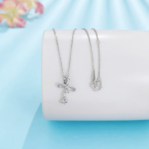 Laofu gold platinum necklace pt950 bow love tassel necklace women's birthday gift for girlfriend and wife, about 3.89g