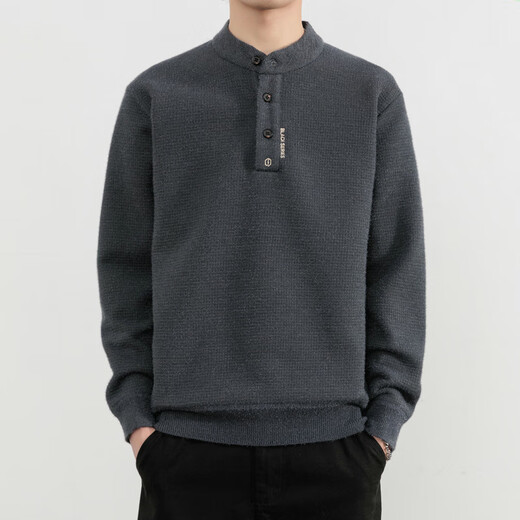 Akbevrc international brand one-piece velvet sweater men's Henry collar autumn and winter 2025 new velvet thickened flowing sweater gray XL