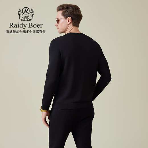 Raidy Boer/Raidi Boer Air Layer 2025 Autumn Men's Hot Diamond Flocking Logo Round Neck Sweatshirt 6008 Black M /170/48
