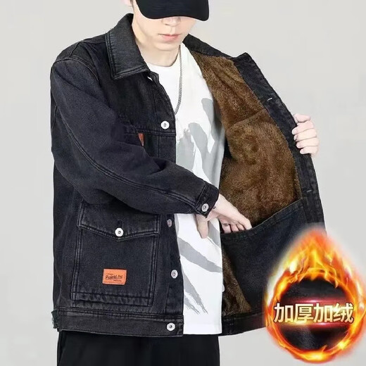 Denim jacket men's loose wear-resistant and dirty-resistant labor protection construction site work clothes velvet thickened outer work jacket blue 8913 velvet thickened M 80-100Jin Jin equals 0.5 kg