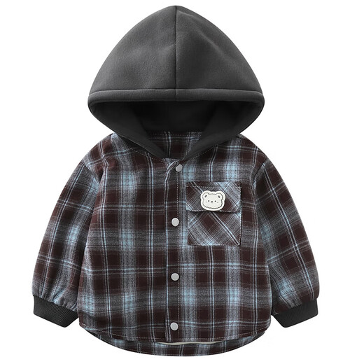 Burwilde International Brand Boys Autumn and Winter Cotton Clothes 2025 Winter New Men's Padded Hooded Jacket Winter Clothes Children's Plush Velvet Large Plaid Velvet Hooded Jacket Black and White Checkered 110 cm
