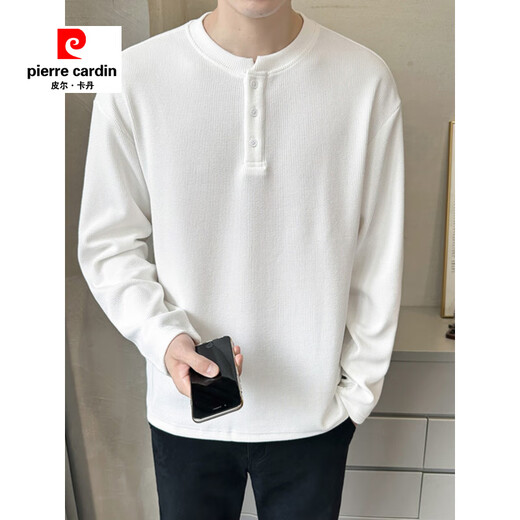 Pierre Cardin Henry Collar Long Sleeve T-shirt Men's 2025 New Spring and Autumn Autumn Clothes Button Solid Color Inner Bottoming Shirt Sweatshirt Men's 433 Black M 90-115Jin Jin is equal to 0.5 kg