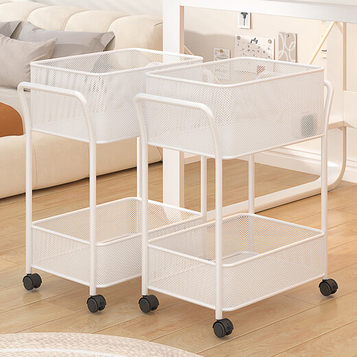 XAOIMI student bag book storage rack office under desk storage bookshelf with wheels floor-standing desk bag storage artifact white two-layer with pulleys (bold frame)