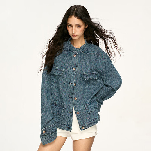 AAISUP American retro blue denim jacket for women 2025 autumn new high-end Korean style loose casual short jacket blue S