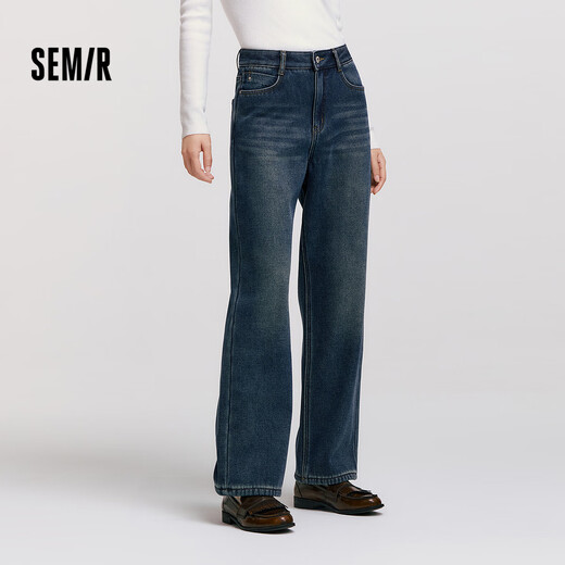 Semir Senrou|Jeans women's winter plus velvet loose trousers simple ins trend versatile wide leg pants 103724124005A