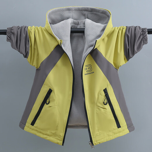 童装男童加绒双面穿外套2025新款儿童户外服春秋撞色两面穿防水潮 绿色 160