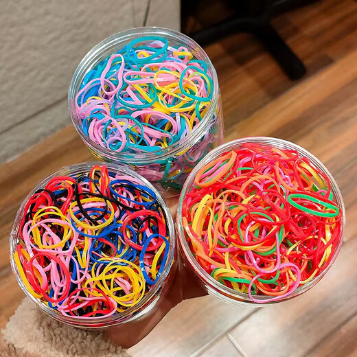 Disposable rubber band for children and girls, high elastic rubber ring to tie hair, hair tie, black thickened leather sheath hair tie, black + color, one can each