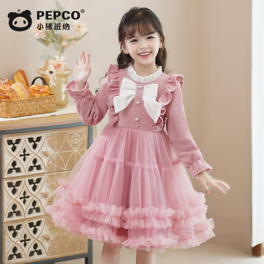 Piggy Banner (PEPCO) Girls Winter Dress Fashionable Autumn and Winter Girls Puffy Skirt Children's Wear Princess Dress Winter Pink 150
