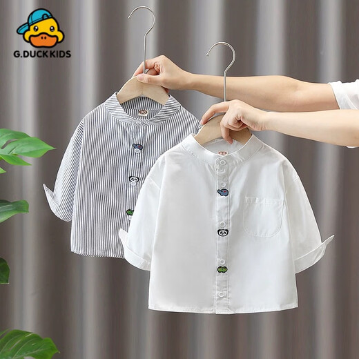 G.duck baby white shirt spring and autumn baby style new tops spring boys pure cotton shirt spring girls trendy children's clothing white cartoon shirt 80 cm