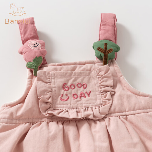 Banxidi Girls' Pants Autumn and Winter 2025 New Baby Plush Casual Pants Baby Winter Clothes Children's Princess Overalls Pink 90