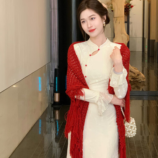 Jialong Mingxiu 2025 Autumn New Long Xingxue Zhiguang New Chinese Style Improved Cheongsam Women's Trumpet Sleeve Dress Qianmi Xing 2XL