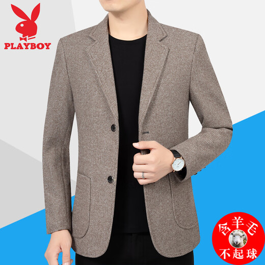 Playboy (PLAYBOY) blazer men's 2025 spring and autumn new men's woolen casual suit single suit daddy suit 70401 coffee color wool content 30 2XL 185 suitable for 155-175Jin Jin equals 0.5 kg