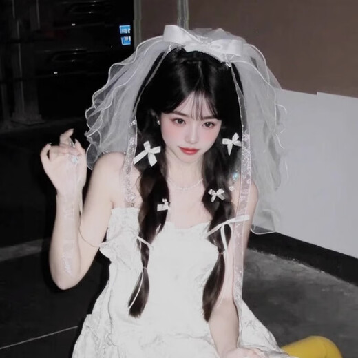 Pu Lian Proposal Veil, Certification, Bride Engagement, Marriage Registration Ceremony, High Head Photo Props, Simple Wedding Hairdress, Double Curled Bow Pearl (hairpin)