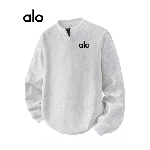 ALO YOGA brand light luxury henley collar long-sleeved men's autumn sweatshirt V-neck bottoming shirt white floral gray-same style for men and women S