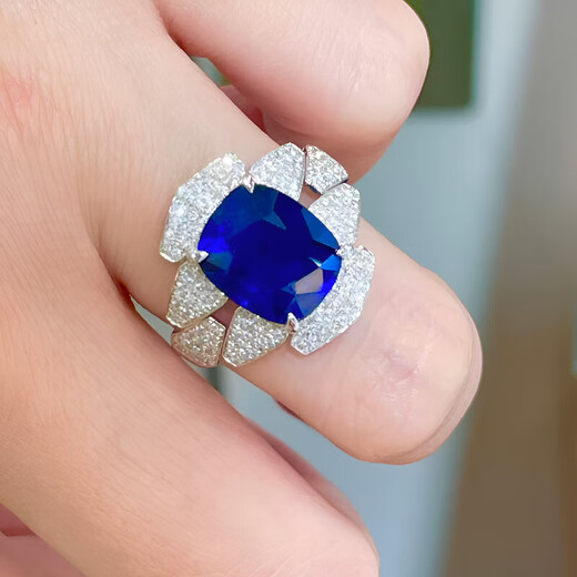 HEEKAIYI Sapphire Ring Female Royal Blue 18k Gold Diamond Ring Chinese Valentine's Day Birthday Gift for Wife and Girlfriend Selected 4.1 Carat/Royal Blue