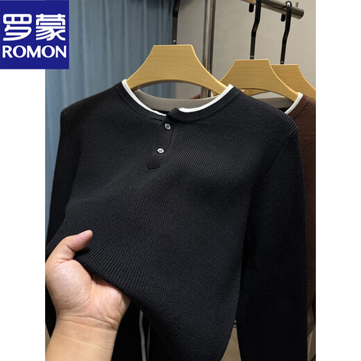 ROMON old money style Henry collar sweater men's base layer men's autumn and winter two-button inner sweater men's inner sweater beige XL 175