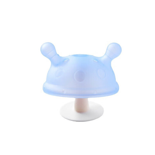 Igroway small mushroom baby teether, 3 months old, anti-eating hand, mouth-appeal period, 0-6 months, soothing and biting, mushroom tooth fixing device, blue, horizontal handle + vertical handle_gift