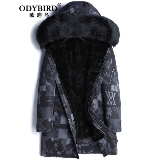 Oudi Bird brand new parka men's fur all-in-one mid-length down jacket mink fur coat mink fur lining men's fur coat color 46/M