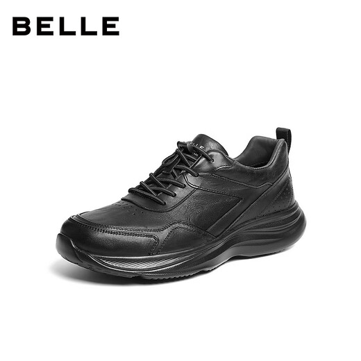 Belle thick-soled walking shoes for men 25 autumn new shopping mall same style cow leather casual sports shoes 8XC01CM5 black 42 (260mm)