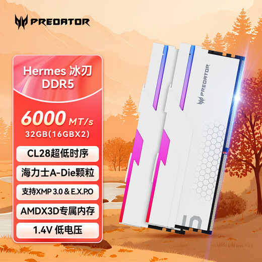 Acer PREDATOR 32G (16G 2) set DDR5 6000 frequency desktop memory stick Hermes Ice Blade series RGB light strip (C28) white AI computer accessories