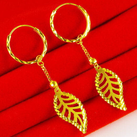 Qianying 18K gold leaf earrings gold earrings for women, real gold earrings AU750 gold earrings, a birthday gift for mom, AU750 real gold, weighing about 1.97-2.07g (including labor cost 35)