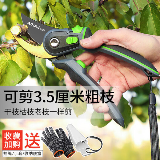 Arrizo pruning scissors, gardening pruners, fruit tree pruners, flower pruners, garden flower art powerful and labor-saving thick branch scissors, 8-inch black diamond model, 3 free gifts