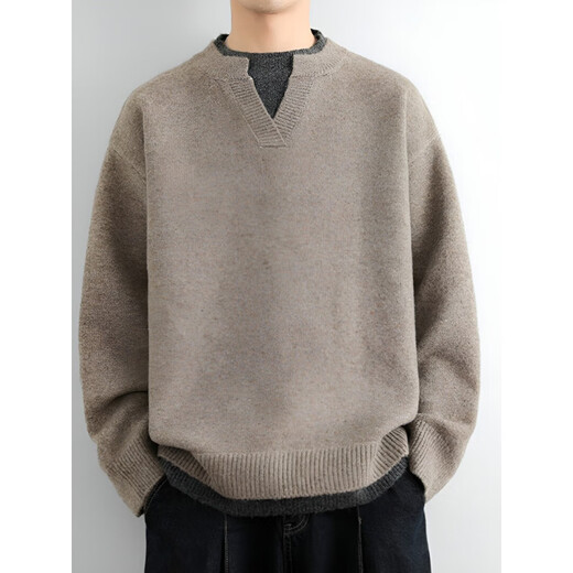 Playboy (PLAYBOY) men's sweater fake two-piece Henry collar autumn and winter thick warm sweater lazy style loose wool sweater 2025 new LO8809 dark gray M 110-140Jin Jin equals 0.5 kg