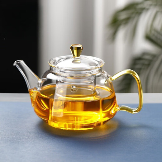 Teapot single pot tea household glass high temperature resistant teapot tea water separation tea set teapot Qingyun teapot yellow handle 750ml 1 + cup * 2