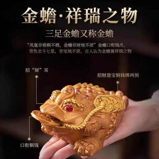 He Jian Gong Golden Toad Tea Pet Ornament Boutique Color Changing Tea Set Tea Table Tea Table Toad Tea Ceremony Tea Tray Accessories Golden Chan Large Golden Toad Solid Turns Gold