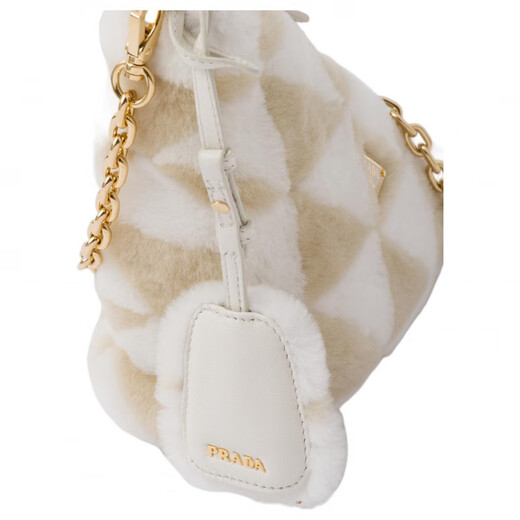 PRADA Triangular Logo Gold Open Shearling and Leather Hand Shoulder Bag Mini Women's Beige/White Basic Pack (Bag + Dust Bag)