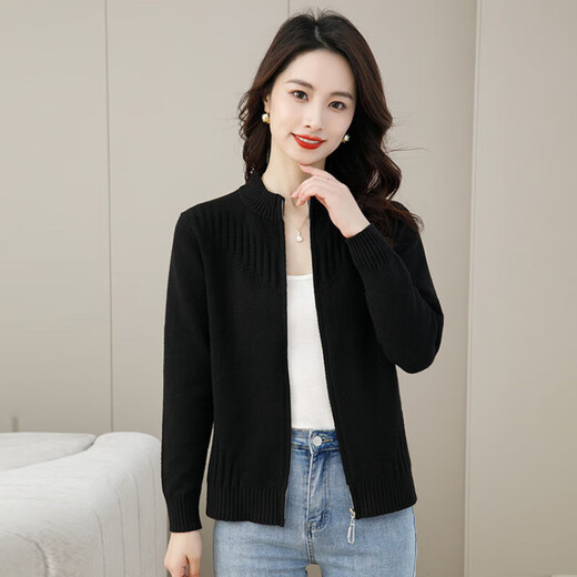 Stand collar zipper knitted cardigan for women 2025 new spring and autumn style outer top fashionable foreign style loose sweater jacket beige 3XL