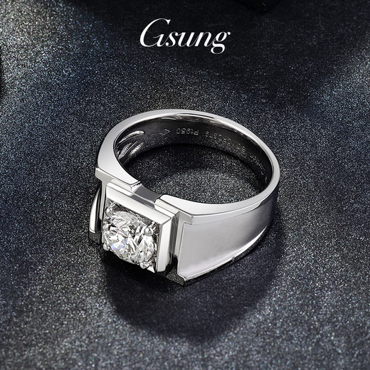 GsunG Platinum Men's Moissanite Ring PT950 Pure Platinum Wide Wedding Ring Chinese Valentine's Day Gift for Boyfriend Book an auction, please contact us before the auction