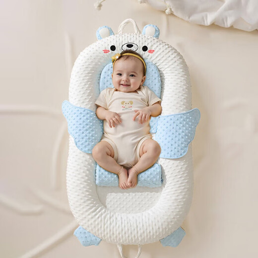 More Rabbit Bed-in-Bed Baby Incline Pillow 0-3 Years Old Newborn Baby Removable Portable Baby Folding Bed Sleeping Magic Little Blue Bear Bed-In-Bed + Incline Mat丨Security
