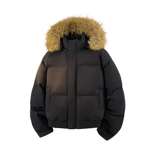 VUUG fur collar cotton clothes for men and women winter 2025 new thickened work clothes parka cotton coat men's cotton jacket black L