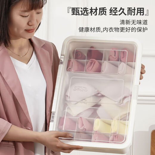 Core socks storage box large bra box with cover three-in-one bra box thickened dormitory desktop multi-functional household large size 17 grid three-in-one white