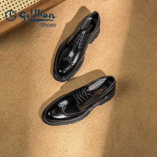 Goldlion Men's Shoes 25th Autumn New Formal Leather Shoes Heightening Wedding Shoes Carved Brogue Shoes G521530105AAA Black 40