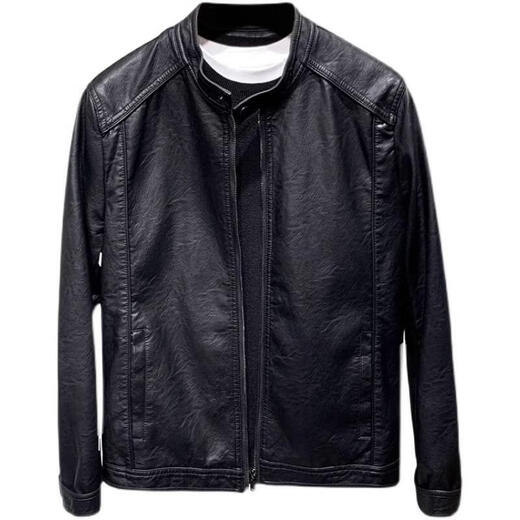 Autumn and winter 2024 new casual stand collar short leather jacket slim simple Korean style PU classic jacket men's jacket black 2XL 2XL 130-145Jin Jin equals 0.5 kg