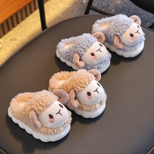 冬季儿童棉拖鞋女童2025新款保暖加绒毛毛男孩卡通宝宝包跟居家鞋 天蓝拖鞋 12 26/27码(鞋内长16CM适合脚长15