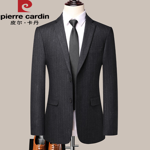 Pierre Cardin 2025 Spring and Autumn New Men's Business Casual Suit Suit Black Gray Vertical Stripe Professional Suit Jacket Black Gray Suit 2XL 185