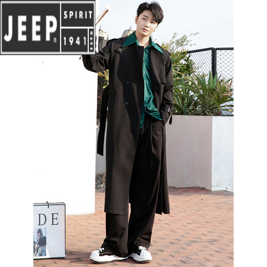 JEEP SPIRIT 2025 Spring and Autumn New Dark Style Design Premium Coat Trendy Long Windbreaker German Jacket Men Black XL