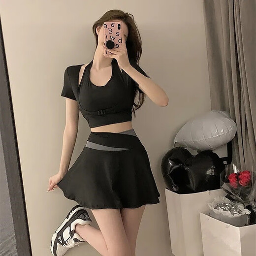 Fu Jian Yoga Suit Women's 2025 New Fitness Suit Running Sports Suit Quick-Drying Pilates Training Cycling Black Suit L Size 90-110 Jin Jin equals 0.5 kg L