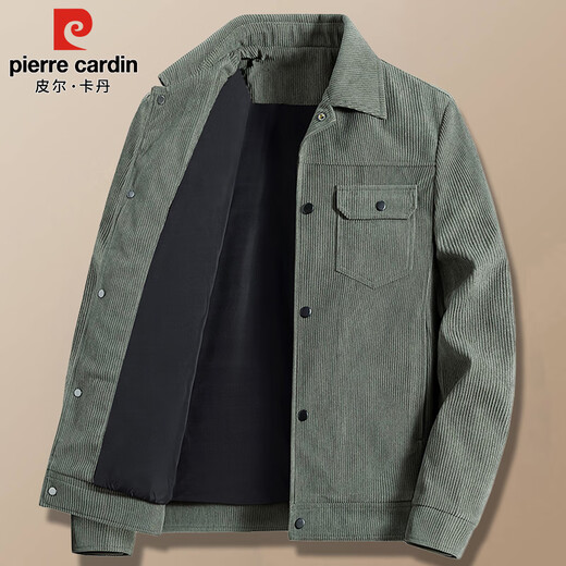 Pierre Cardin corduroy jacket men's spring autumn winter casual men's trendy pilot multi-pocket work jacket military green XL