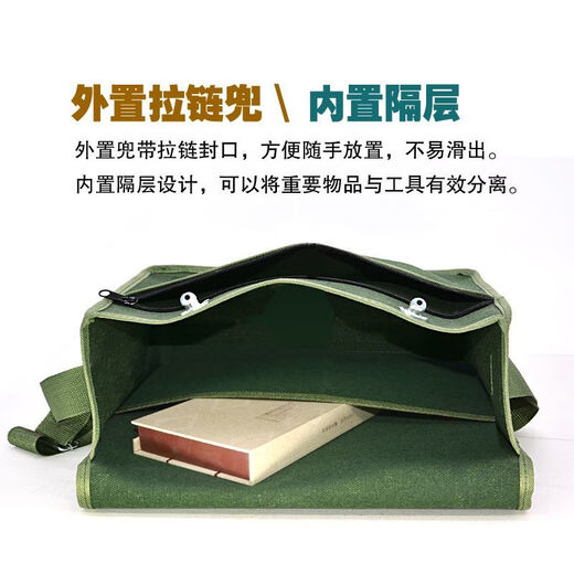 Runhuanian construction site tool bag canvas old coarse cloth thickened with zipper electrician bag woodworking bag bricklayer pocket decoration repair bag thickened large size 40-15-33 cm