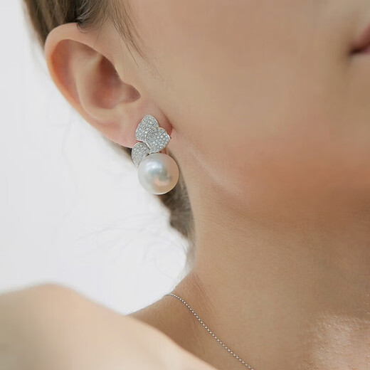 Fuwu fashionable and simple freshwater pearl pendant earrings, 925 silver inlaid with high-end round high-gloss freshwater pearl pendant (with silver chain)