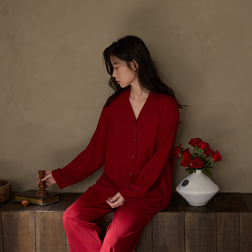Shaqian New Year of the Horse Red Couple Pajamas 2025 Spring and Autumn Soft Cotton Women's Home Clothes Newlyweds Zodiac Year Men's Suit