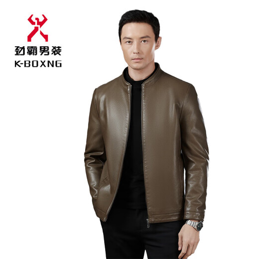 KBXNG Jinba Leather Jacket Autumn and Winter Men's Business Casual Middle-aged Dad Stand Collar Jacket Black - Lapel - Spring and Autumn Style 8035 M 170