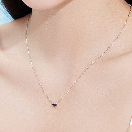 Lukfook Jewelry platinum necklace small colored sugar platinum 950 garnet sapphire necklace F48J0003DS total weight about 2.02 grams