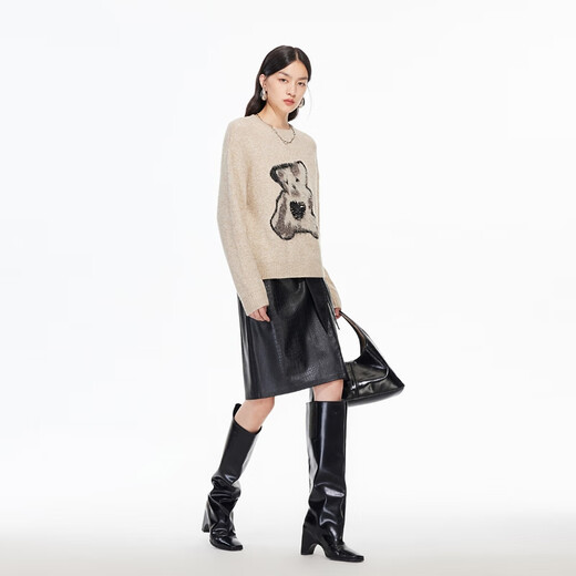 VEROMODA Sweater 2025 Winter New Style Contains Sheep Wool Alpaca Sequin Decorated Sweater Simple 325413028 Honey Milky White XS