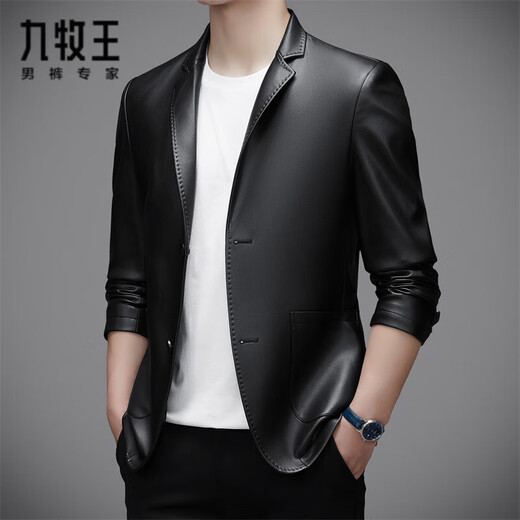 Jiumuwang Men's Suit Leather Jacket Spring and Autumn Casual Jacket New Leather Jacket Fashionable Men's Black M 170